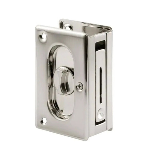 3-3/4 in. Solid Brass Pocket Door Privacy Lock & Pull - Satin Nickel