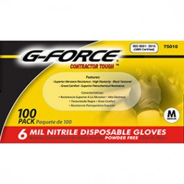 G-FORCE 75010 6mil. Black Nitrile Gloves Medium (100PK)