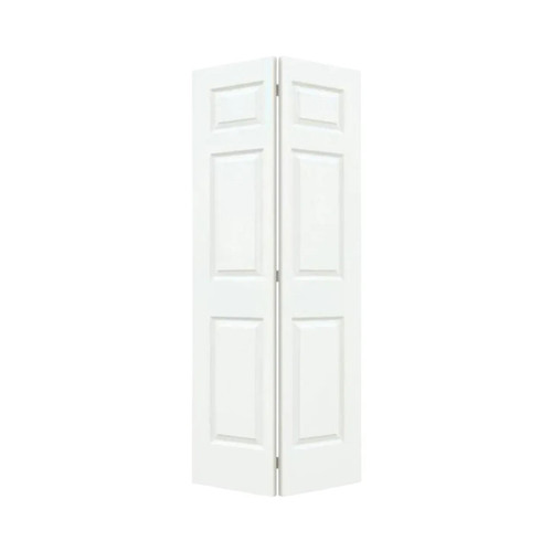 30 in. x 80 in. Colonial 6 Panel Bi-fold Primed Textured MDF Door, Hollow Core