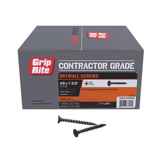 GRIP-RITE 158CGCDWS5M #6 x 1-5/8 in. CG #2 Phillips Bugle Head Coarse Thread Drywall Screws (25 lb.) (5000/Pack)