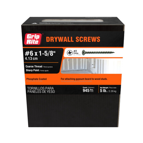 GRIP-RITE 158CDWS5 #6 x 1-5/8 in. #2 Phillips Bugle Head Coarse Thread Drywall Screws (5 lb.) (945/Pack)