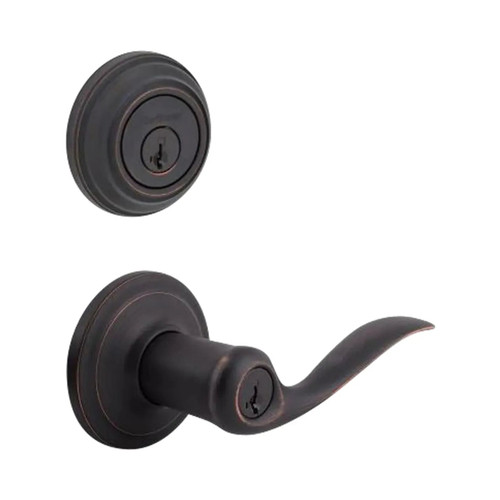 Tustin Venetian Bronze Exterior Entry Door Handle and Single Cylinder Deadbolt Combo Pack Featuring SmartKey Security