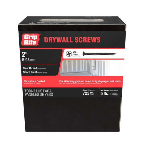 GRIP-RITE 2DWS5 #6 x 2 in. #2 Phillips Bugle Head Fine Thread Drywall Screws (5 lb.) (723/Pack)