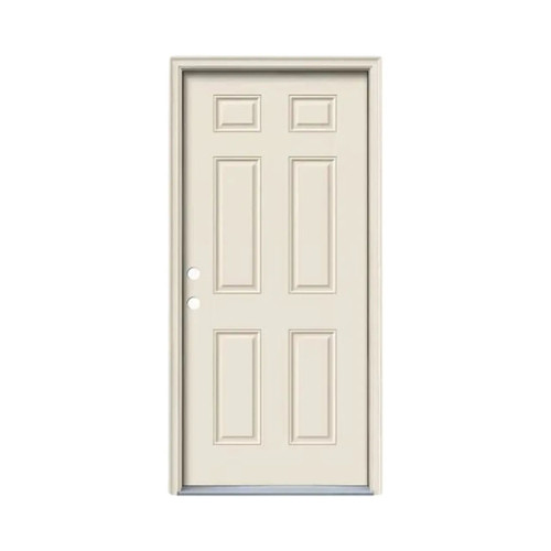 32 in. x 80 in. 6-Panel Primed Right-Hand Inswing Steel Prehung Front Door w/Brickmould