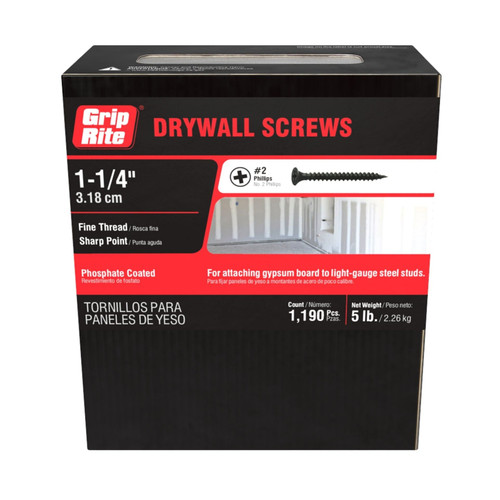 GRIP-RITE 114DWS5 #6 x 1-1/4 in. #2 Phillips Bugle Head Fine Thread Drywall Screws (5 lb.) (1190/Pack)