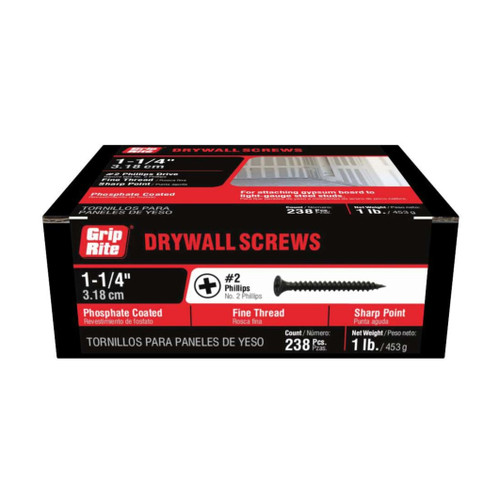 GRIP-RITE 114DWS1 #6 x 1-1/4 in. #2 Phillips Bugle Head Fine Thread Drywall Screws (1 lb.) (238/Pack)