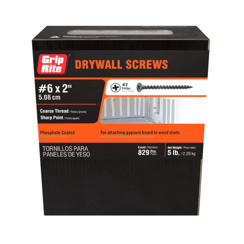 GRIP-RITE 2CDWS5 #6 x 2 in. #2 Phillips Bugle Head Coarse Thread Drywall Screws (5 lb.) (829/Pack)