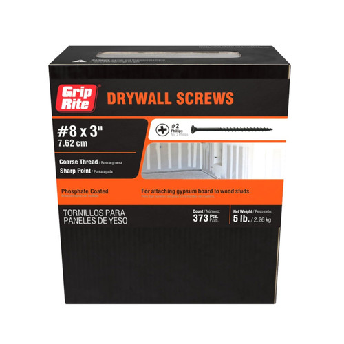 GRIP-RITE 3CDWS5 #8 x 3 in. #2 Phillips Bugle Head Coarse Thread Drywall Screws (5 lb.) (373/Pack)