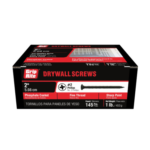 GRIP-RITE 2DWS1 #6 x 2 in. #2 Phillips Bugle Head Fine Thread Drywall Screws (1 lb.) (145/Pack)