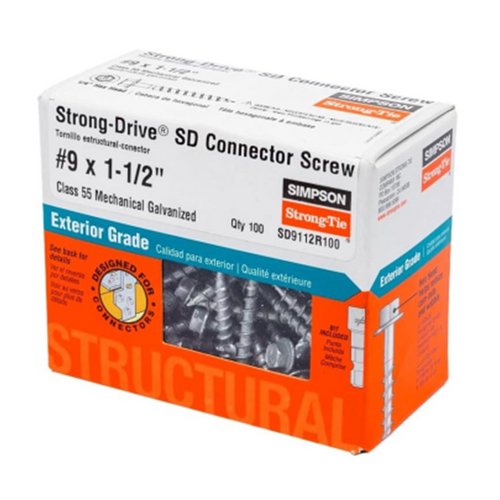 #9 x 1-1/2 in. 1/4-Hex Drive, Simpson Strong-Drive Galvanized Structural Connector Screws (100-Pack)