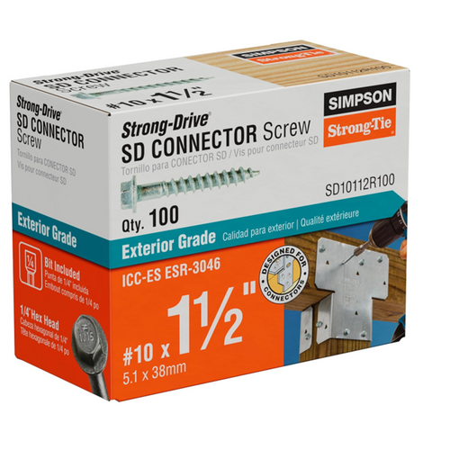 #10 x 1-1/2 in. 1/4-Hex Drive, Simpson Strong-Drive Structural Connector Screws (100-Pack)