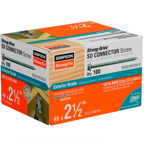 #9 x 2-1/2 in. 1/4-Hex Drive, Simpson Strong-Drive Galvanized Structural Connector Screws (100-Pack)