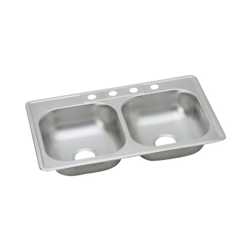33 in. 4-Hole Double Bowl Kitchen Sink Drop-In - Stainless Steel