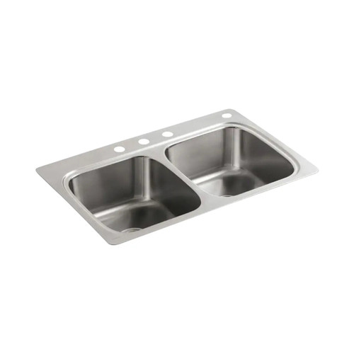 Verse 33 in. 4-Hole Double Bowl Kitchen Sink Drop-In - Stainless Steel