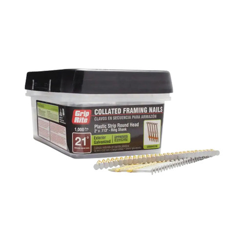 2 in. x 0.113 Ga Galvanized Steel Ring Plastic Round Framing Nails (1000/Pack)