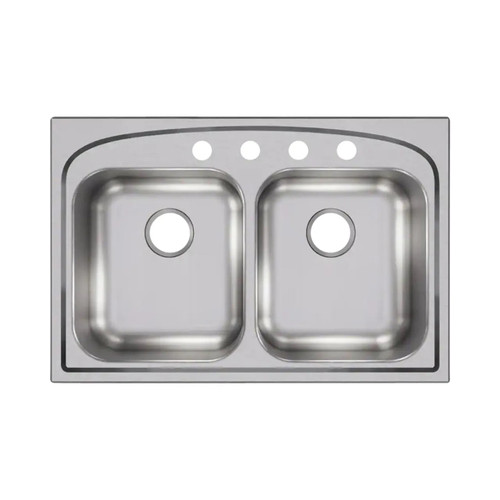 Pergola 33 in. 4-Hole Double Bowl Kitchen Sink Drop-In - Stainless Steel