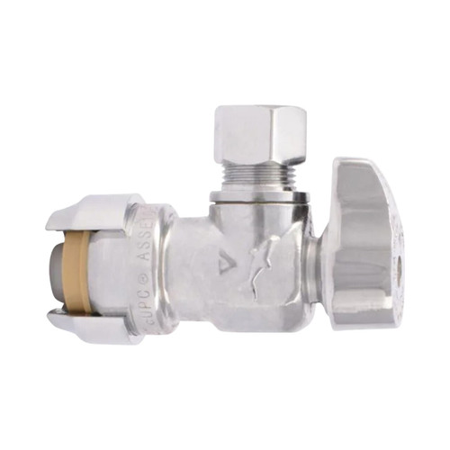 1/2 in. Push-to-Connect x 3/8 in. O.D. Compression Brass 1/4-Turn Angle Stop Valve - Chrome-Plated