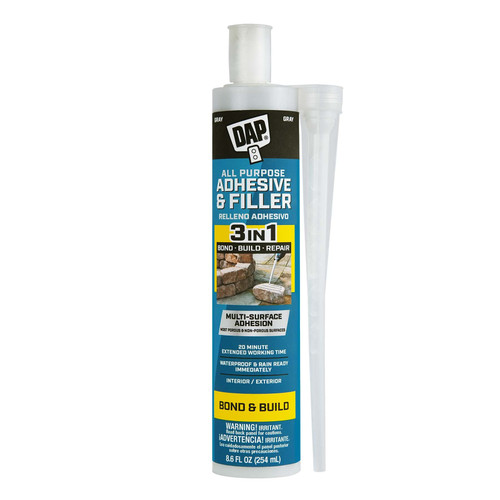 DAP 3 in 1 Adhesive Filler Polymer-based Gray Multi-use Exterior Construction Adhesive 8.6-oz