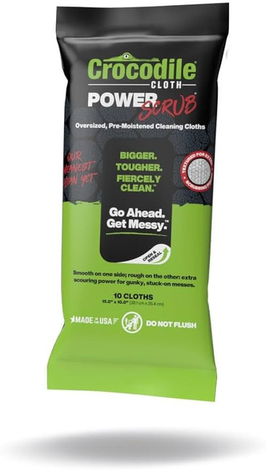 Crocodile Cloth PowerSCRUB Heavy‑Duty Cleaning Wipes – 10‑Pack (15″ × 10″)