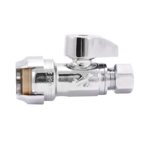 1/2 in. Push-to-Connect x 3/8 in. OD Compression Straight Stop Valve - Chrome Plated