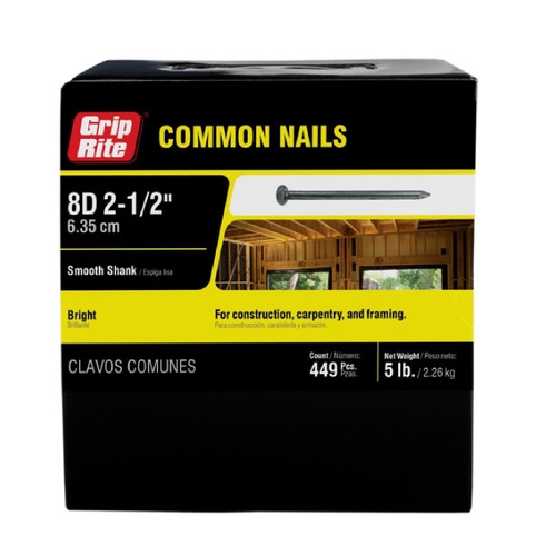 GRIP-RITE 8C5 #10-1/4 x 2-1/2 in. 8D Bright Common Nails (5 lb.) (449/Pack)