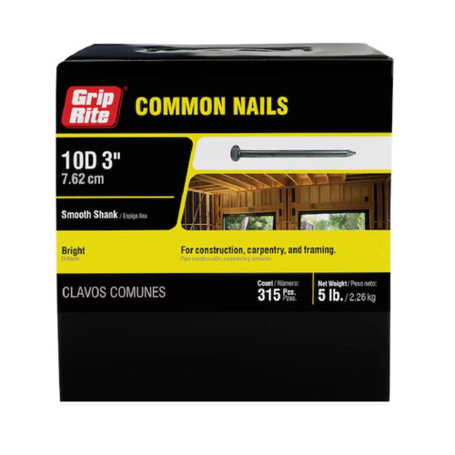 GRIP-RITE 10C5 #9 x 3 in. 10D Bright Common Nails (5 lb.) (315/Pack)