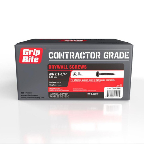 GRIP-RITE 114CGCDWS8M #6 x 1-1/4 in. CG #2 Phillips Bugle Head Coarse Thread Drywall Screws (25 lb.) (8000/Pack)