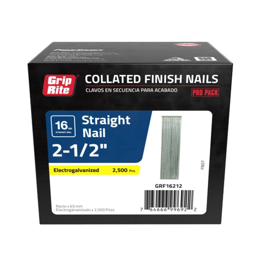 GRIP-RITE GRF16212 2-1/2 in. 16-Gauge Electrogalvanized Collated Finish Nails (2500/Pack)