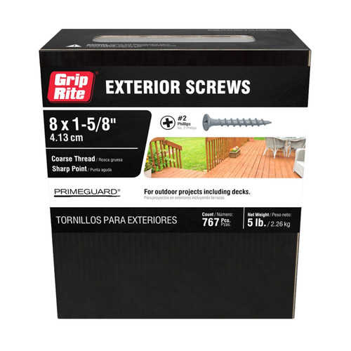 GRIP-RITE PTN158S5 #8 x 1-5/8 in. #2 Phillips Bugle Head Coarse Thread PrimeGuard Deck Exterior Screws (5 lbs.) (767/Pack)