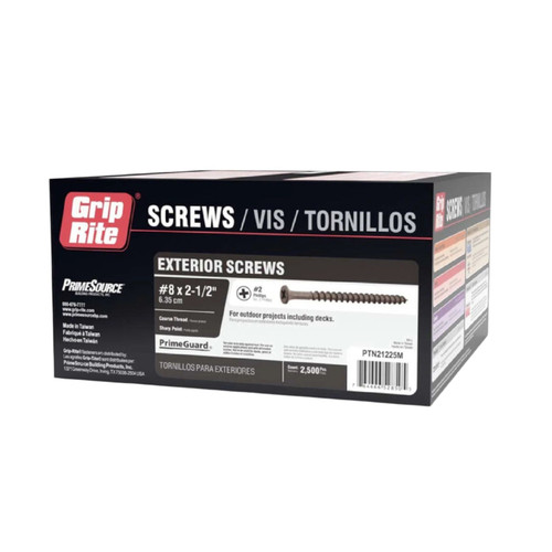 GRIP-RITE PTN21225M #8 x 2-1/2 in. #2 Phillips Bugle Head Coarse Thread PrimeGuard Deck Exterior Screws (25 lbs.) (2500/Pack)