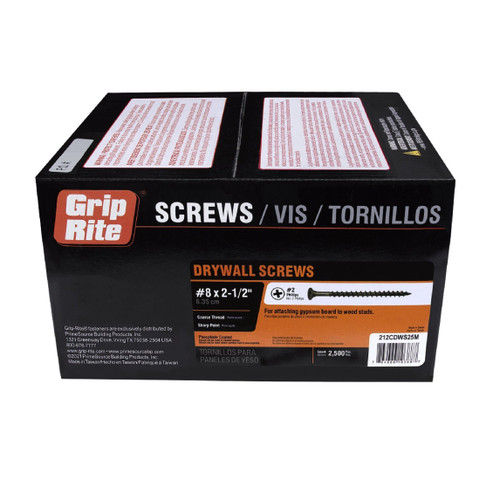 GRIP-RITE 212CDWS25M #8 x 2-1/2 in. #2 Phillips Bugle Head Coarse Thread Drywall Screws (25 lb.) (2500/Pack)