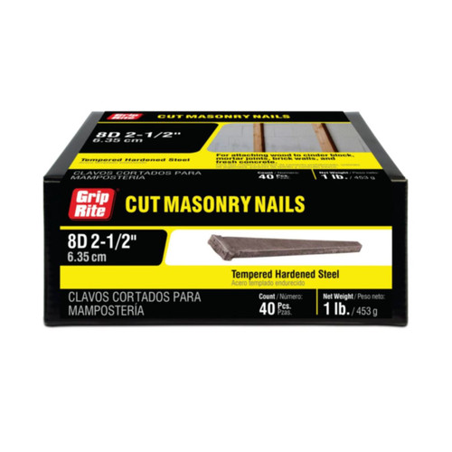 GRIP-RITE 8CUTMAS1 2-1/2 in. 8D Tempered Hardened Steel Cut Masonry Nails (1 lb.) (40/Pack)