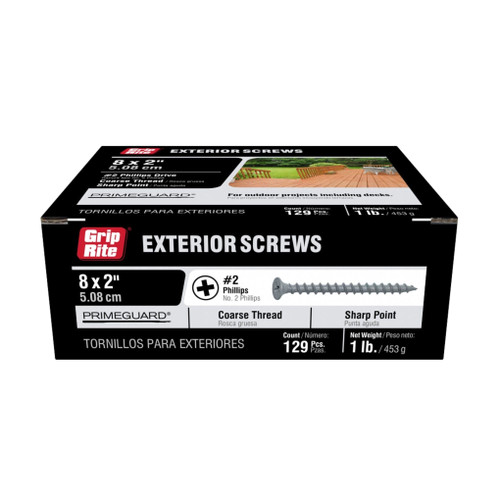 GRIP-RITE PTN2S1 #8 x 2 in. #2 Phillips Bugle Head Coarse Thread PrimeGuard Deck Exterior Screws (1 lbs.) (129/Pack)