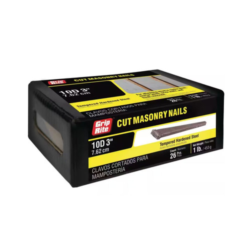 GRIP-RITE 10CUTMAS1 3 in. 10D Tempered Hardened Steel Cut Masonry Nails (1 lb.) (26/Pack)