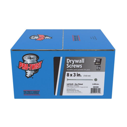 PRO-TWIST SDZ300 #8 x 3 in. Zinc Plated #2 Phillips Bugle Head Fine Thread Drywall Screws (25 lb.) (2000/Pack)