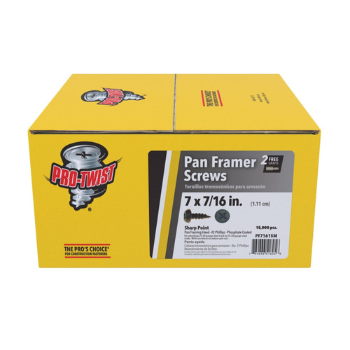 PRO-TWIST PF71615M #7 x 7/16 in. #2 Phillips Pan Framing Head Light Gauge Steel Screws (25 lb.) (10000/Pack)