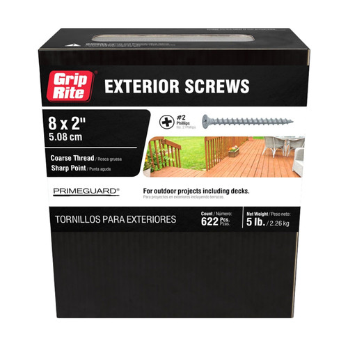 GRIP-RITE PTN2S5 #8 x 2 in. #2 Phillips Bugle Head Coarse Thread PrimeGuard Deck Exterior Screws (5 lbs.) (622/Pack)