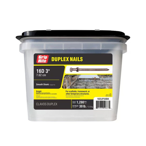 GRIP-RITE 16DUP30BK #6 x 3 in. 16D Bright Duplex Nail (30 lb.) (1280/Pack)