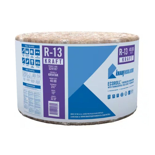 KNAUF R-13 EcoRoll Kraft Faced Fiberglass Insulation Roll 3.5 in. x 15 in. x 62.66 ft (78.33sf) (0.65¢ / sq. ft.)