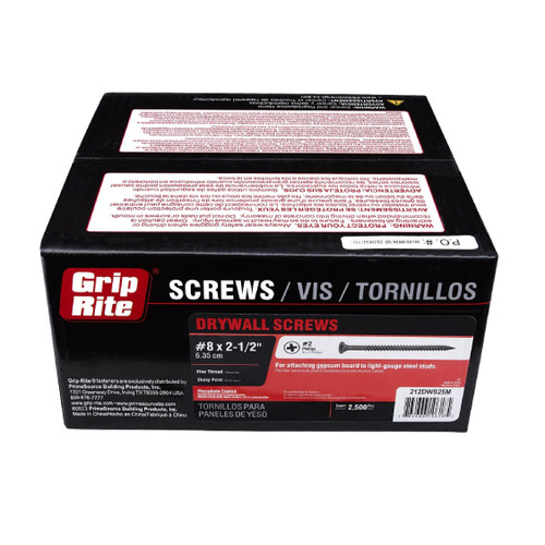 GRIP-RITE 212DWS25M #8 x 2-1/2 in. #2 Phillips Bugle Head Fine Thread Drywall Screws (25 lb.) (2500/Pack)