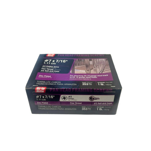 GRIP-RITE 716ZSDPH1 #7 x 7/16 in. Zinc Plated #2 Self Drill Pan Framing Head Fine Thread Framing Screws (1 lb.) (353/Pack)