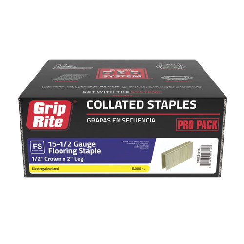 GRIP-RITE GRBCS1516  2 in. x 1/2 in. 15-Gauge Electrogalvanized Collated Flooring Staples (5000/Pack)