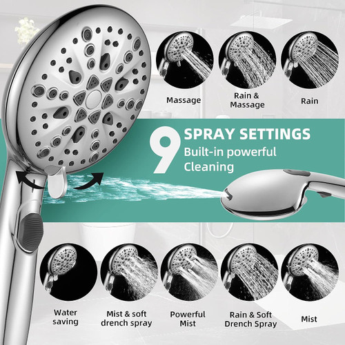 High Pressure 9-Function Shower Head with Handheld