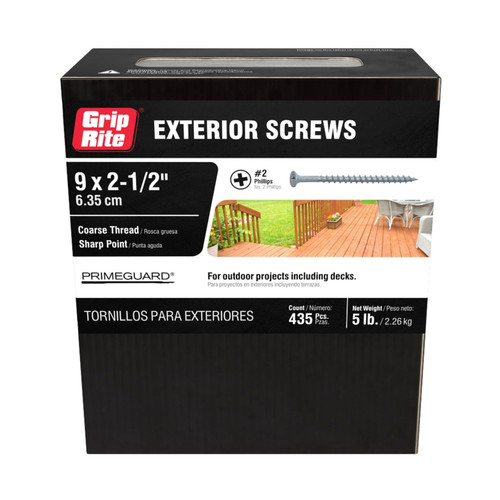GRIP-RITE PTN212S5 #9 x 2-1/2 in. #2 Phillips Bugle Head Coarse Thread PrimeGuard Deck Exterior Screws (5 lbs.) (435/Pack)