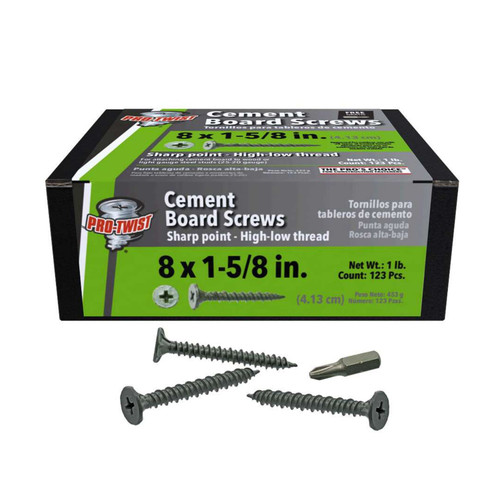 PRO-TWIST NCB1581 #8 x 1-5/8 in. Sharp Point High-Low Thread Cement Board Screws (1 lb.) (123/Pack)