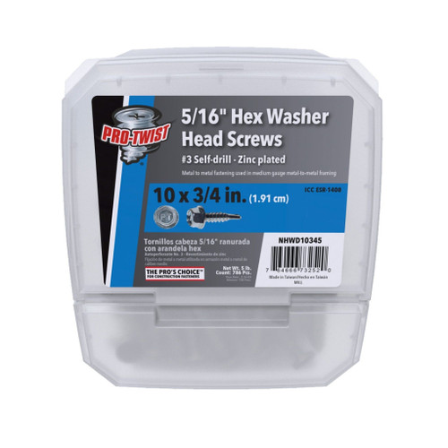 PRO-TWIST NHWD10345 #10 x 3/4 in. Zinc Plated #3 Self Drill Hex Washer Head Sheet Metal Screws (5 lb.) (786/Pack)