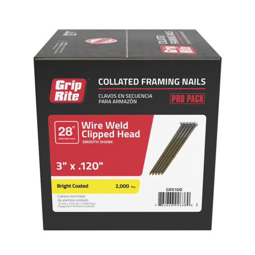 GRIP-RITE GRS10D 3 in. x 0.120 in. 28 Degree Bright Coated Wire Weld Clipped Head Collated Framing Nails (2000/Pack)