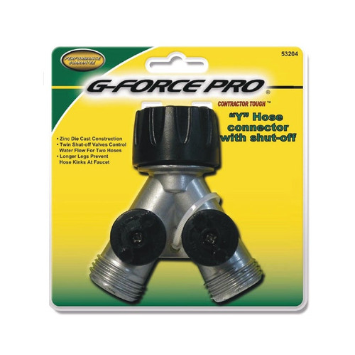 G-FORCE 53204 Heavy Duty Zinc Y Hose Connector With Shut Off Valve Carded