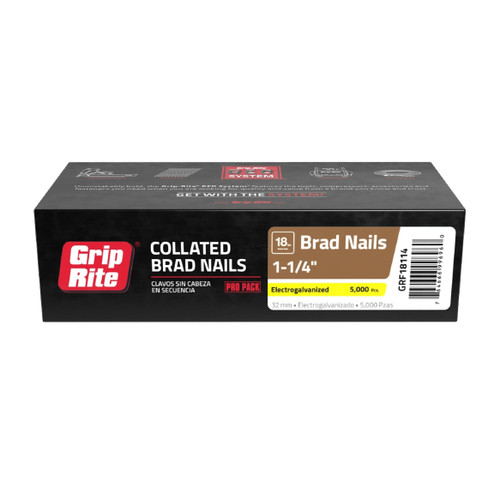 GRIP-RITE GRF18114 1-1/4 in. 18-Gauge Electrogalvanized Collated Brad Nails (5000/Pack)