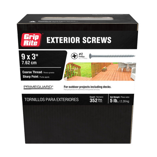 GRIP-RITE PTN3S5 #9 x 3 in. #2 Phillips Bugle Head Coarse Thread PrimeGuard Deck Exterior Screws (5 lbs.) (352/Pack)